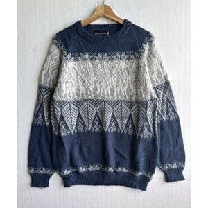 Alpaca Connection Blue Knit Long Sleeve Crew Neck Sweater Men’s Medium Peru Wool